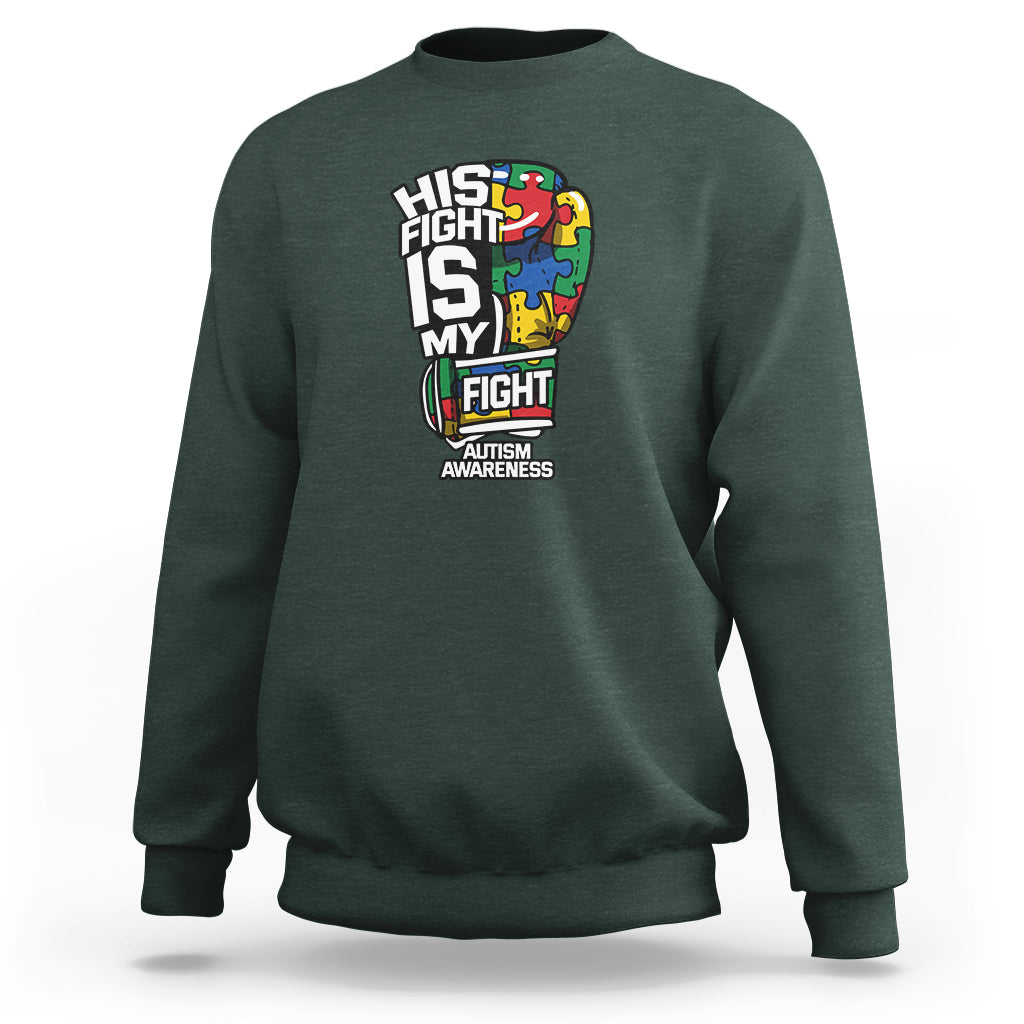 Autism Awareness Sweatshirt His Fight is My Fight Jigsaw Puzzle Boxing Glove - Wonder Print Shop