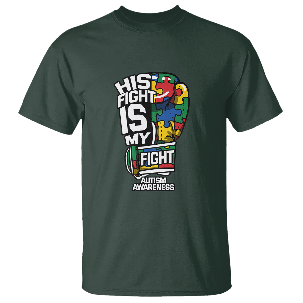 Autism Awareness T Shirt His Fight is My Fight Jigsaw Puzzle Boxing Glove - Wonder Print Shop