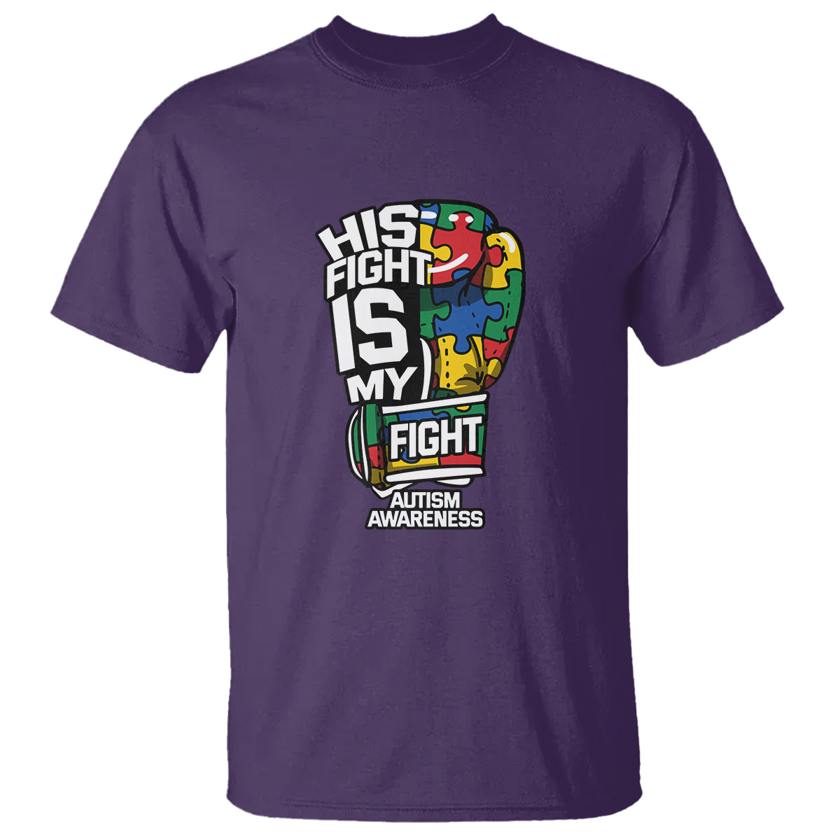 Autism Awareness T Shirt His Fight is My Fight Jigsaw Puzzle Boxing Glove - Wonder Print Shop
