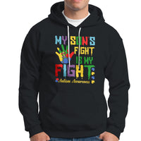 Autism Parents Hoodie My Son Fight Is My Fight Family Support Puzzle Ribbon - Wonder Print Shop