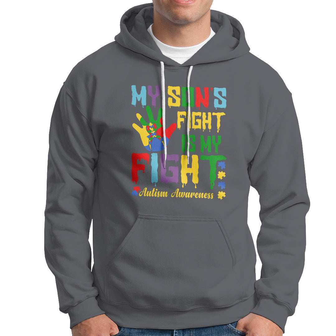 Autism Parents Hoodie My Son Fight Is My Fight Family Support Puzzle Ribbon - Wonder Print Shop