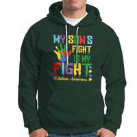 Autism Parents Hoodie My Son Fight Is My Fight Family Support Puzzle Ribbon - Wonder Print Shop