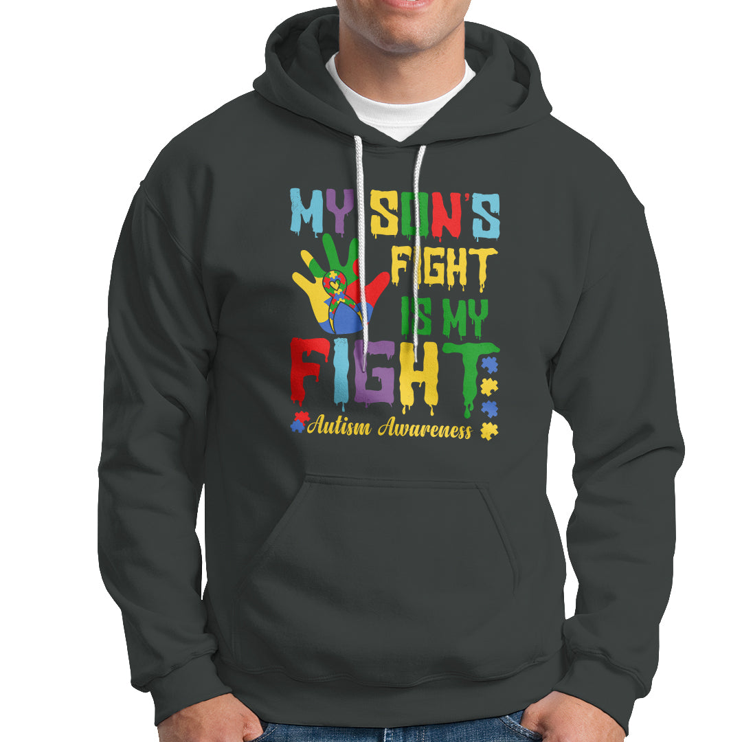 Autism Parents Hoodie My Son Fight Is My Fight Family Support Puzzle Ribbon - Wonder Print Shop