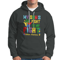 Autism Parents Hoodie My Son Fight Is My Fight Family Support Puzzle Ribbon - Wonder Print Shop