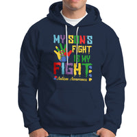 Autism Parents Hoodie My Son Fight Is My Fight Family Support Puzzle Ribbon - Wonder Print Shop