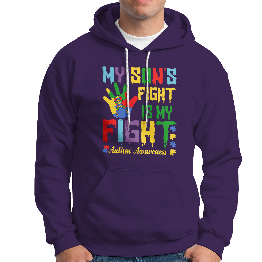 Autism Parents Hoodie My Son Fight Is My Fight Family Support Puzzle Ribbon - Wonder Print Shop