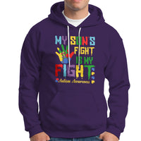Autism Parents Hoodie My Son Fight Is My Fight Family Support Puzzle Ribbon - Wonder Print Shop
