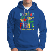Autism Parents Hoodie My Son Fight Is My Fight Family Support Puzzle Ribbon - Wonder Print Shop