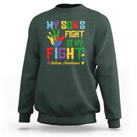 Autism Parents Sweatshirt My Son Fight Is My Fight Family Support Puzzle Ribbon - Wonder Print Shop