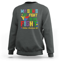 Autism Parents Sweatshirt My Son Fight Is My Fight Family Support Puzzle Ribbon - Wonder Print Shop