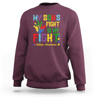 Autism Parents Sweatshirt My Son Fight Is My Fight Family Support Puzzle Ribbon - Wonder Print Shop