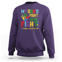 Autism Parents Sweatshirt My Son Fight Is My Fight Family Support Puzzle Ribbon - Wonder Print Shop