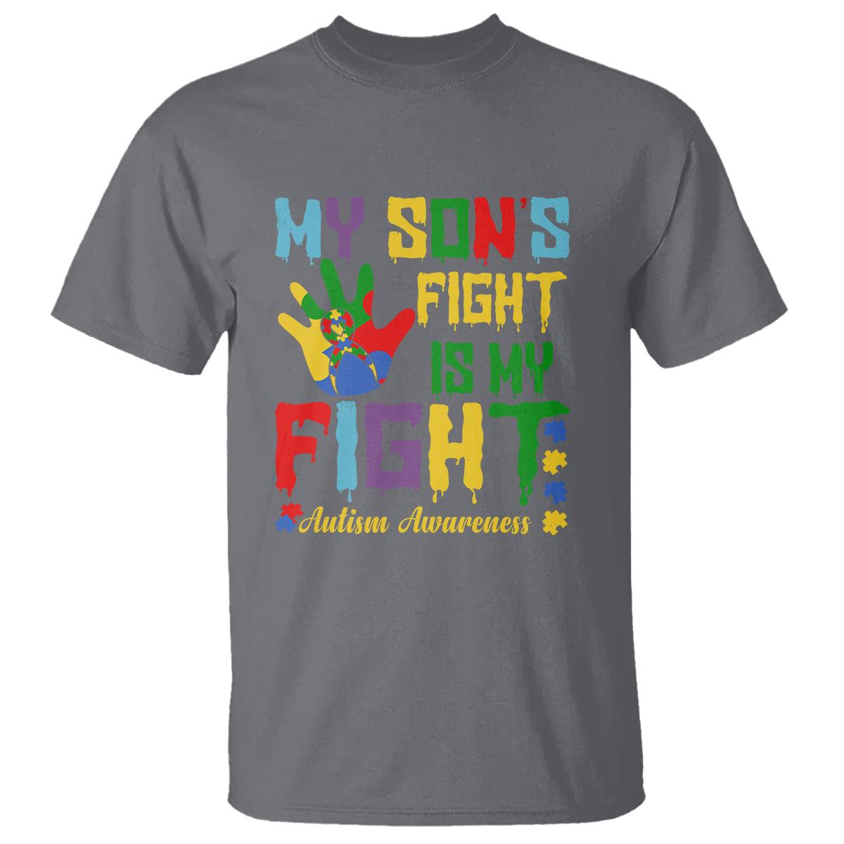 Autism Parents T Shirt My Son Fight Is My Fight Family Support Puzzle Ribbon - Wonder Print Shop