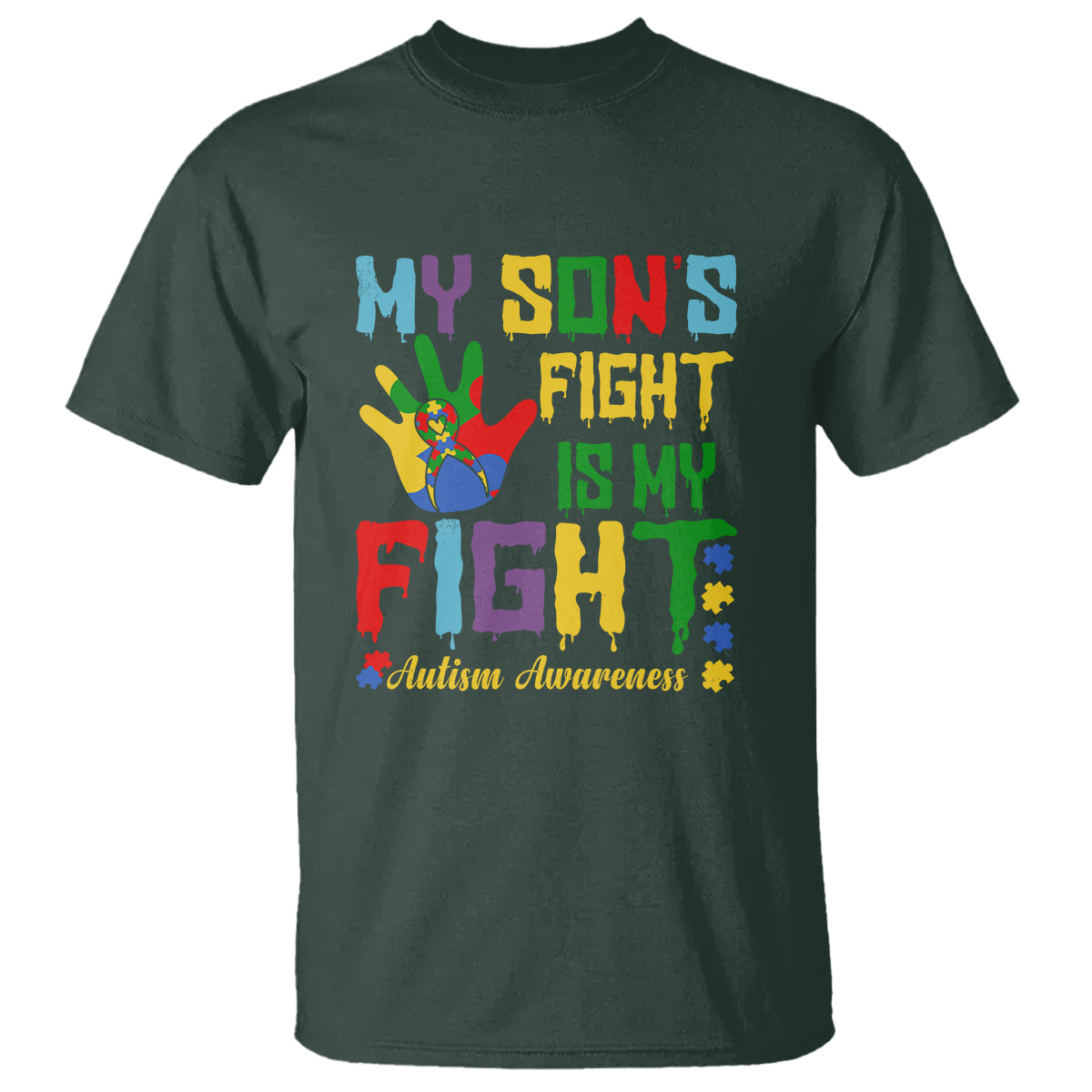 Autism Parents T Shirt My Son Fight Is My Fight Family Support Puzzle Ribbon - Wonder Print Shop