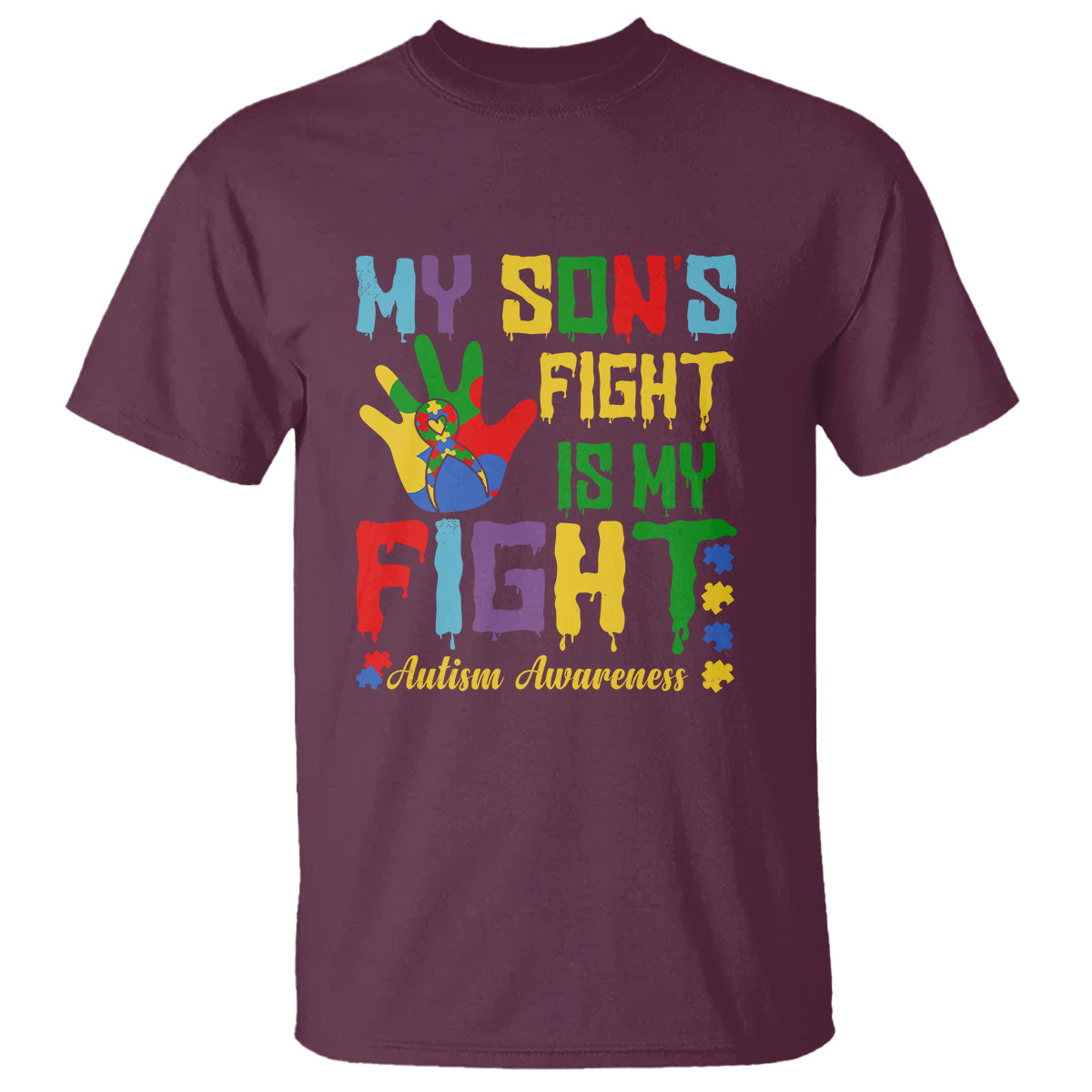 Autism Parents T Shirt My Son Fight Is My Fight Family Support Puzzle Ribbon - Wonder Print Shop