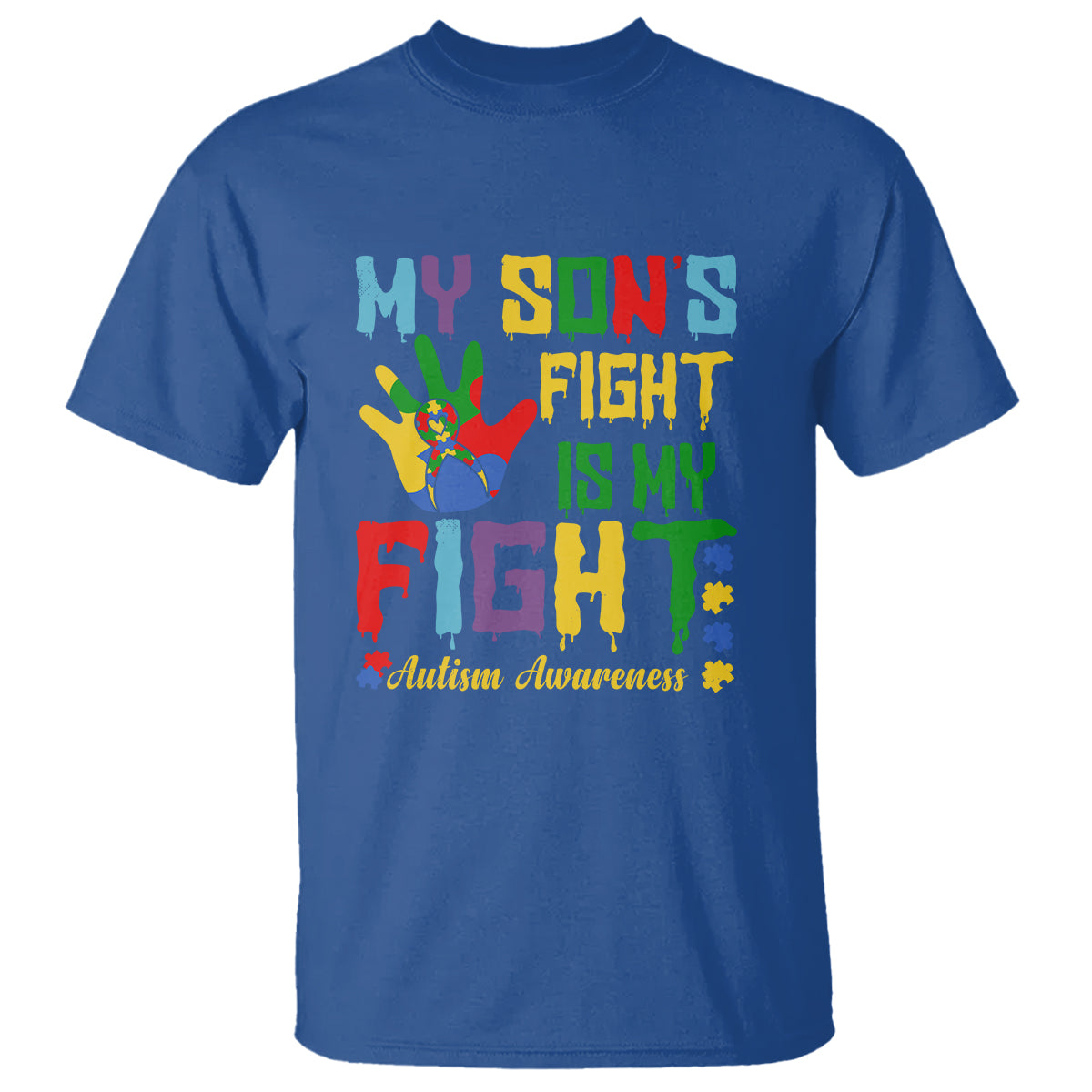 Autism Parents T Shirt My Son Fight Is My Fight Family Support Puzzle Ribbon - Wonder Print Shop