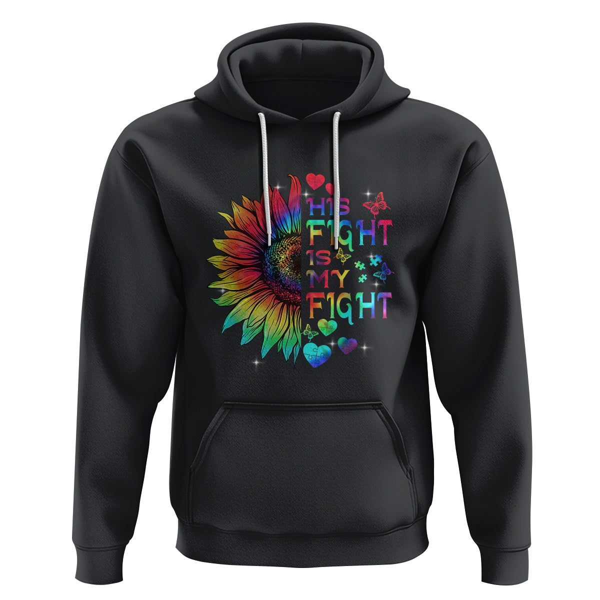 Sunflower Autism Hoodie His Fight is My Fight Rainbow - Wonder Print Shop