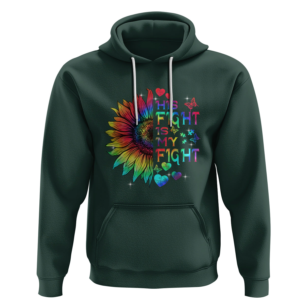 Sunflower Autism Hoodie His Fight is My Fight Rainbow - Wonder Print Shop