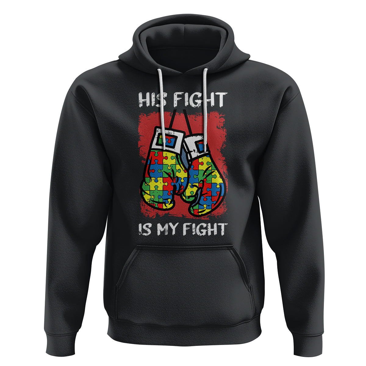 Autism Support Hoodie His Fight is My Fight Jigsaw Puzzle Boxing Gloves - Wonder Print Shop