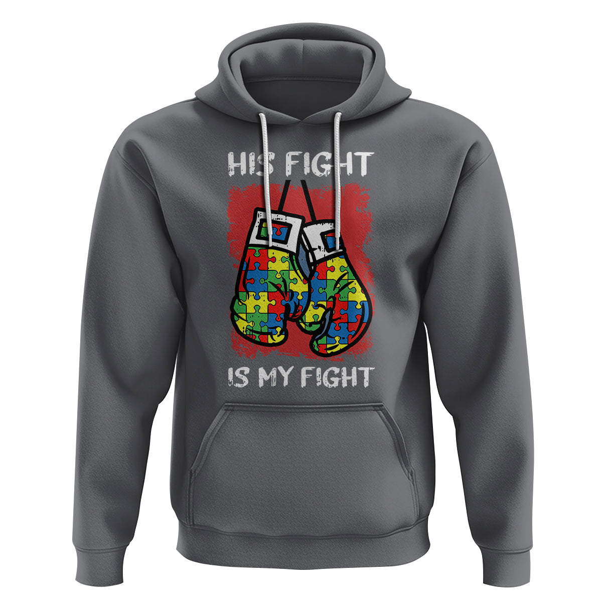 Autism Support Hoodie His Fight is My Fight Jigsaw Puzzle Boxing Gloves - Wonder Print Shop
