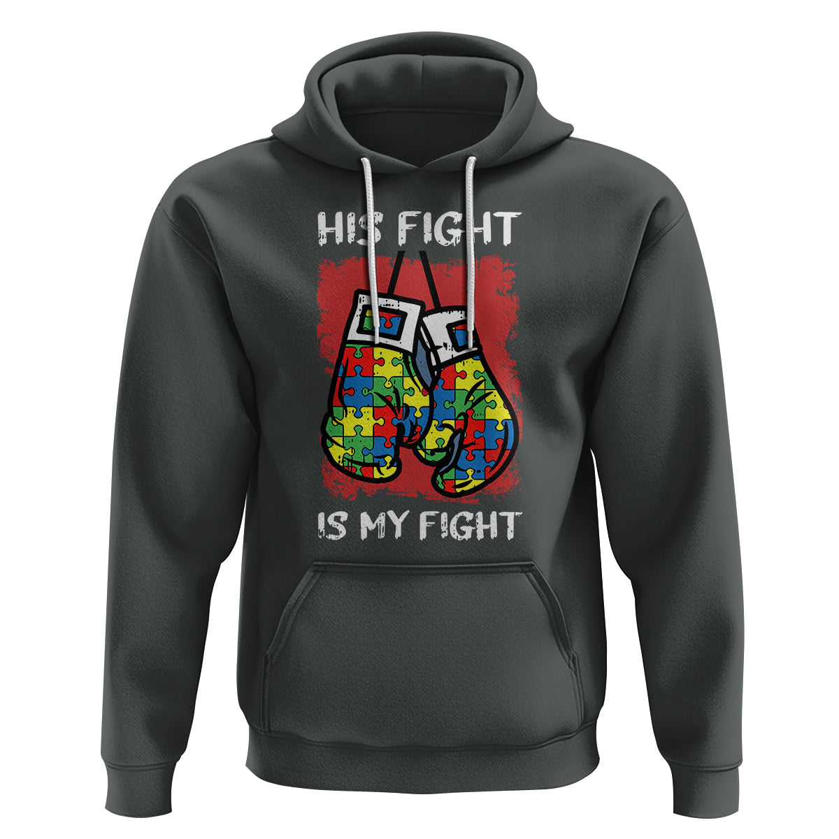 Autism Support Hoodie His Fight is My Fight Jigsaw Puzzle Boxing Gloves - Wonder Print Shop