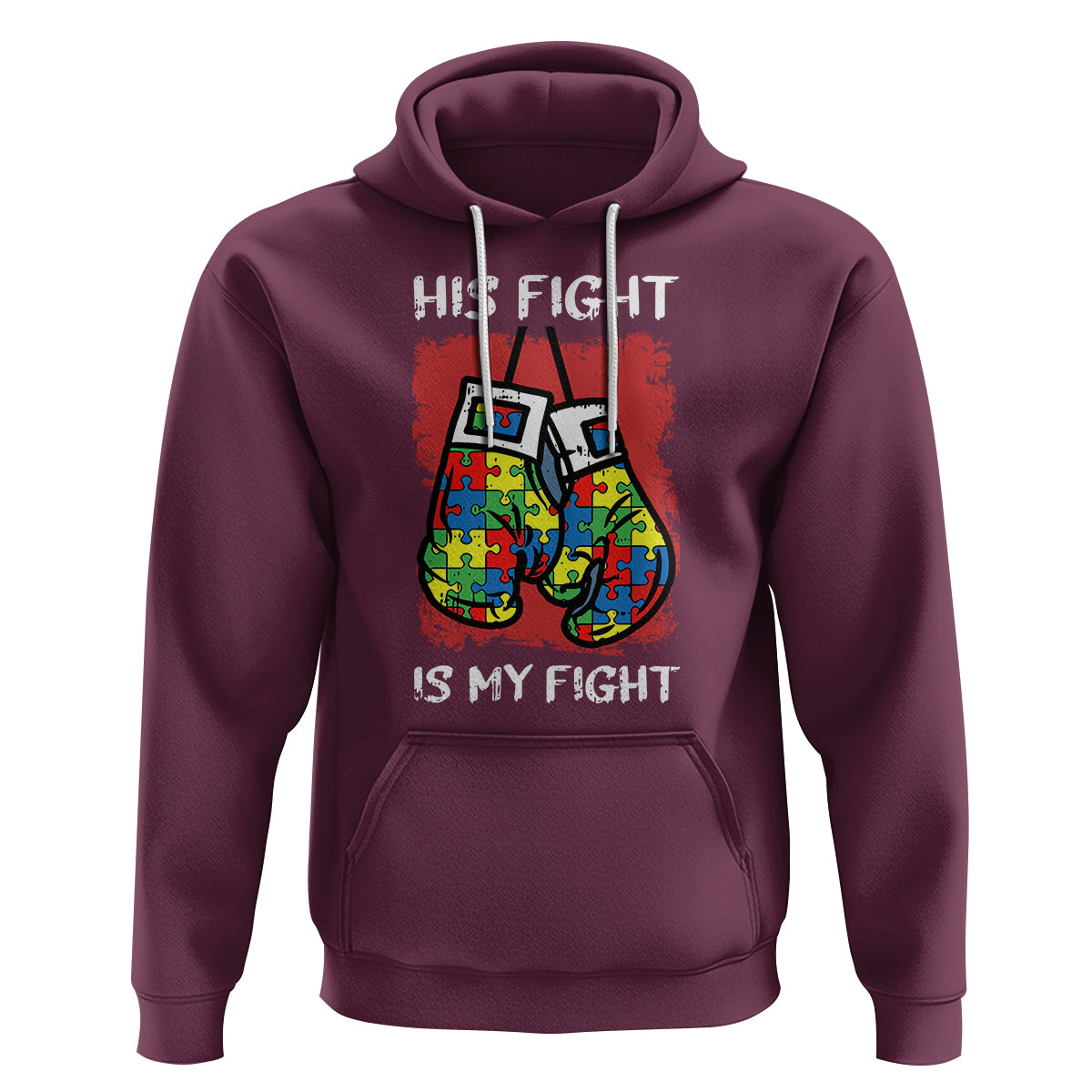 Autism Support Hoodie His Fight is My Fight Jigsaw Puzzle Boxing Gloves - Wonder Print Shop