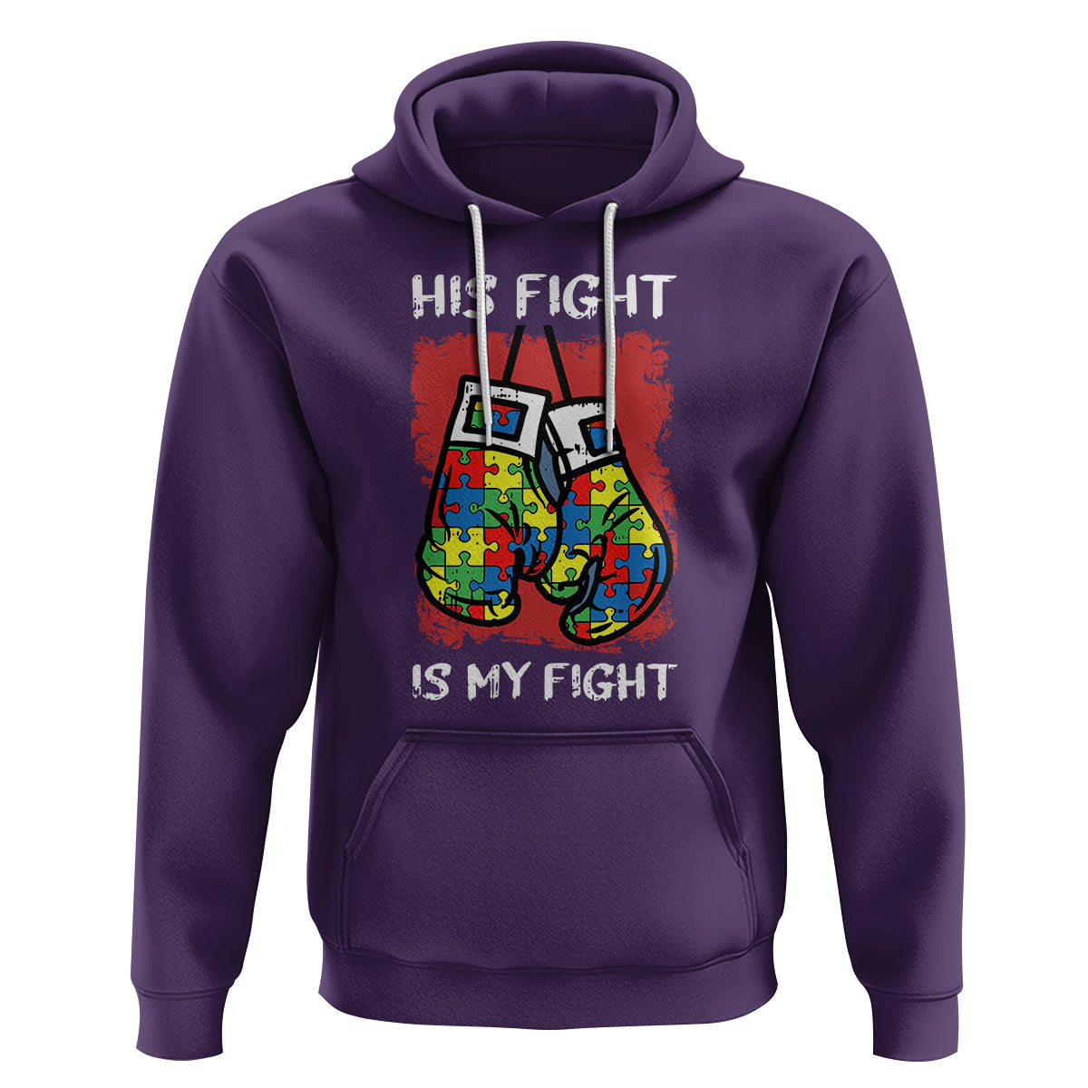 Autism Support Hoodie His Fight is My Fight Jigsaw Puzzle Boxing Gloves - Wonder Print Shop