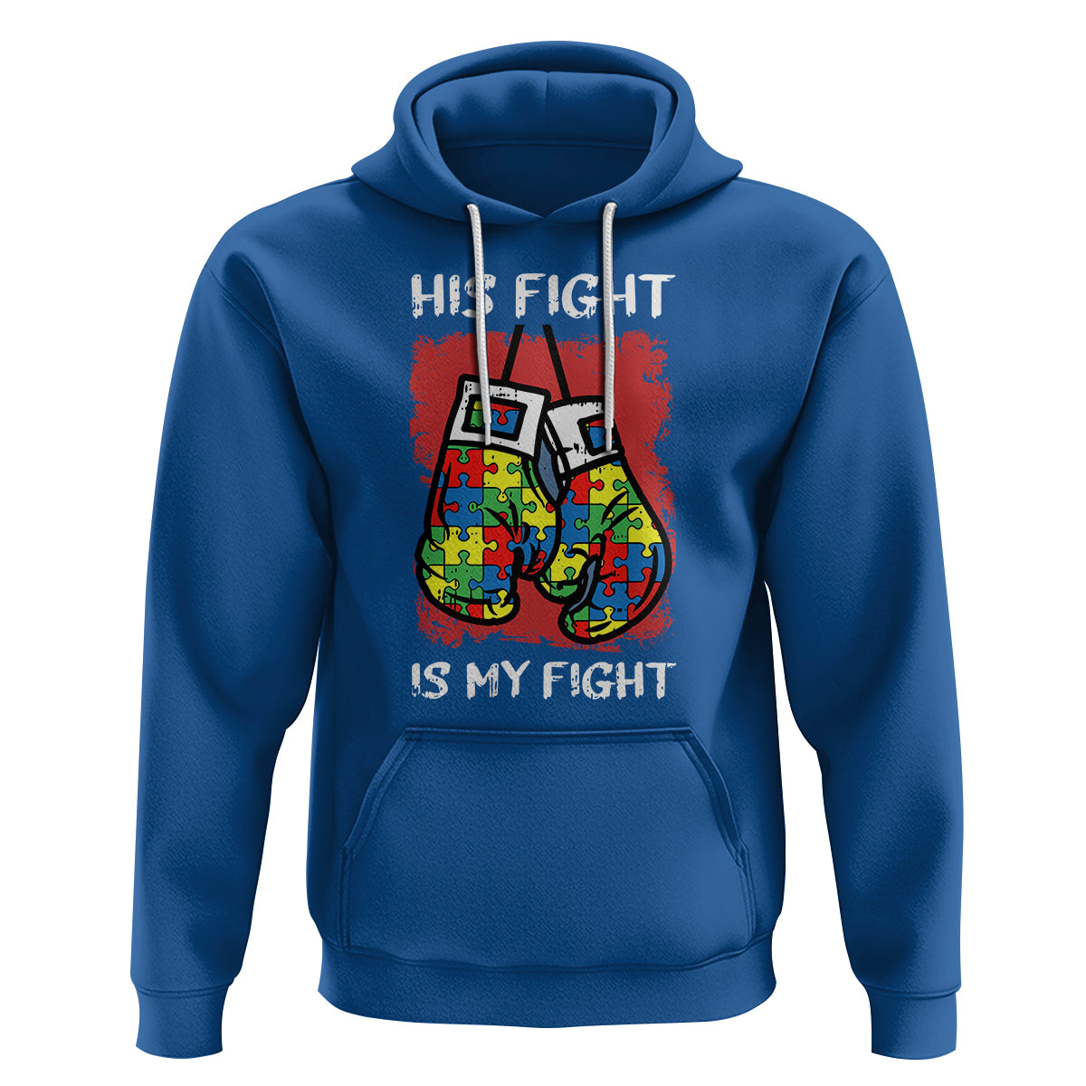 Autism Support Hoodie His Fight is My Fight Jigsaw Puzzle Boxing Gloves - Wonder Print Shop