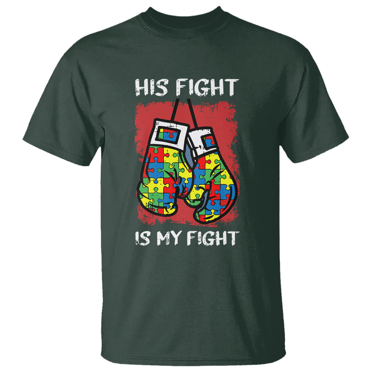 Autism Support T Shirt His Fight is My Fight Jigsaw Puzzle Boxing Gloves - Wonder Print Shop