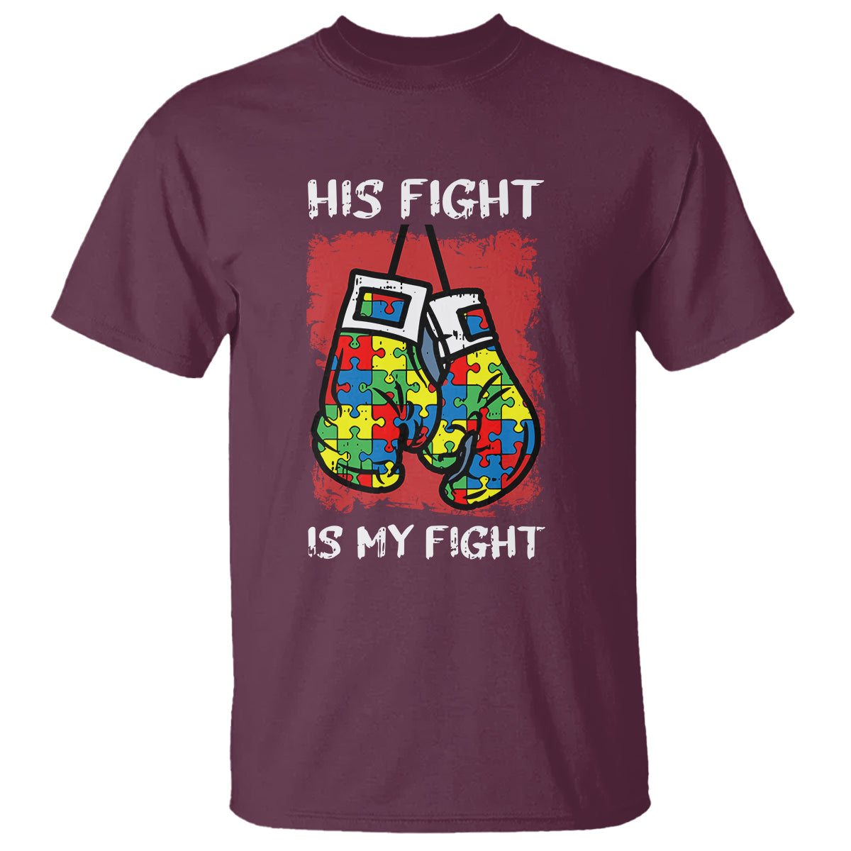 Autism Support T Shirt His Fight is My Fight Jigsaw Puzzle Boxing Gloves - Wonder Print Shop