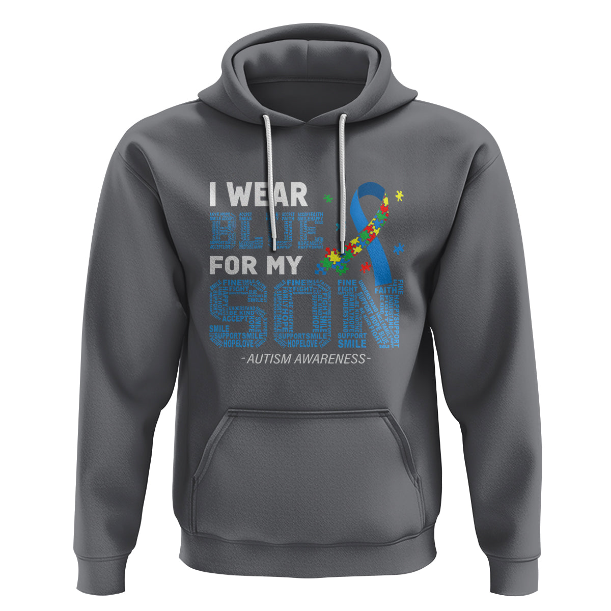 Autism Parents Hoodie I Wear Blue For My Son Family Support Puzzle Blue Ribbon - Wonder Print Shop