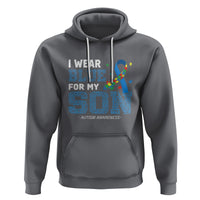 Autism Parents Hoodie I Wear Blue For My Son Family Support Puzzle Blue Ribbon - Wonder Print Shop
