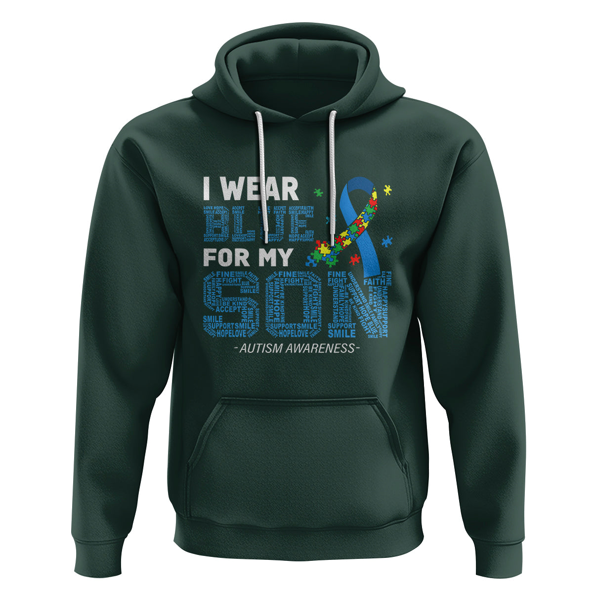 Autism Parents Hoodie I Wear Blue For My Son Family Support Puzzle Blue Ribbon - Wonder Print Shop