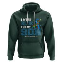 Autism Parents Hoodie I Wear Blue For My Son Family Support Puzzle Blue Ribbon - Wonder Print Shop