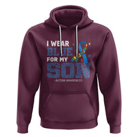 Autism Parents Hoodie I Wear Blue For My Son Family Support Puzzle Blue Ribbon - Wonder Print Shop