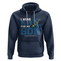 Autism Parents Hoodie I Wear Blue For My Son Family Support Puzzle Blue Ribbon - Wonder Print Shop