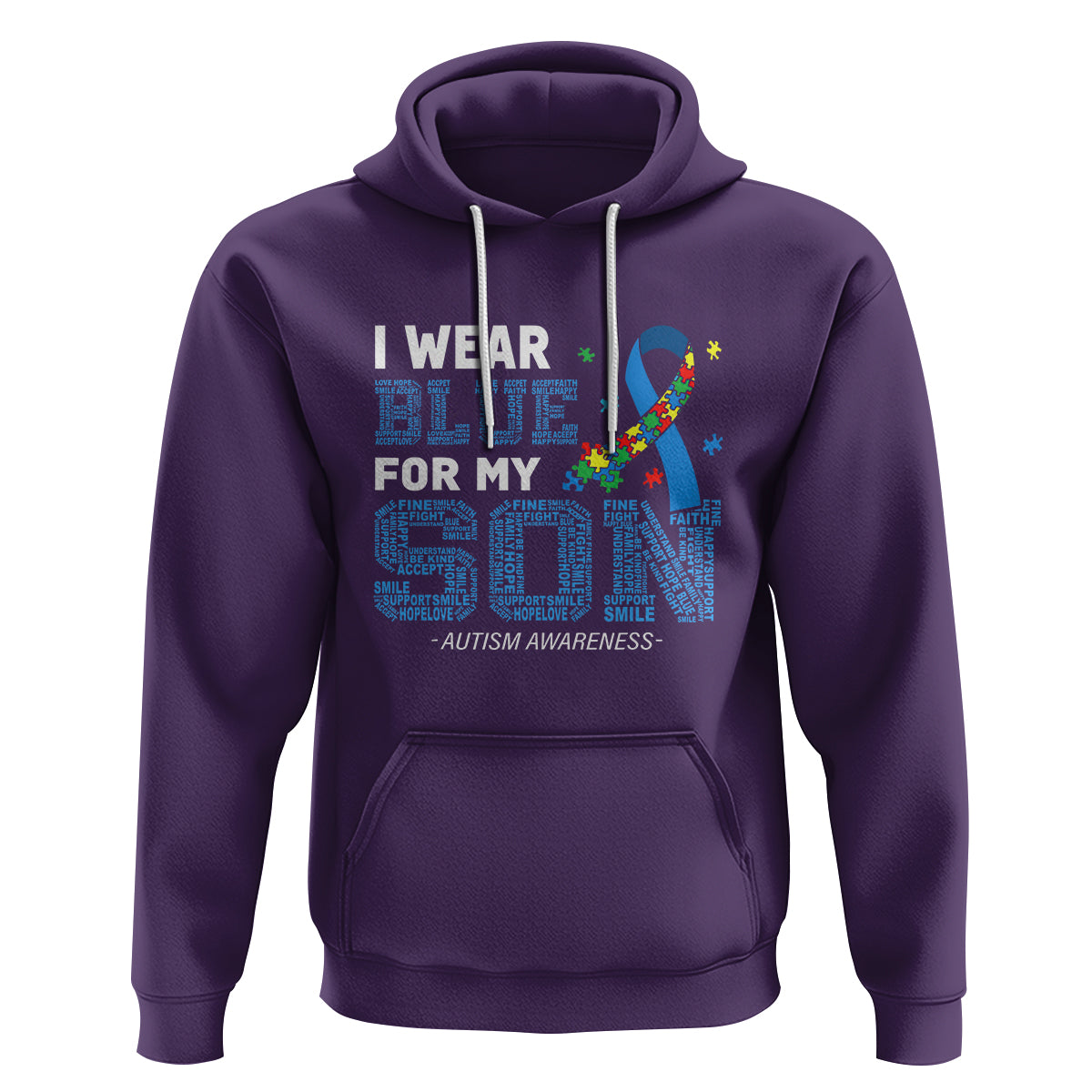 Autism Parents Hoodie I Wear Blue For My Son Family Support Puzzle Blue Ribbon - Wonder Print Shop
