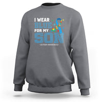 Autism Parents Sweatshirt I Wear Blue For My Son Family Support Puzzle Blue Ribbon - Wonder Print Shop
