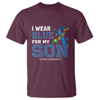 Autism Parents T Shirt I Wear Blue For My Son Family Support Puzzle Blue Ribbon - Wonder Print Shop