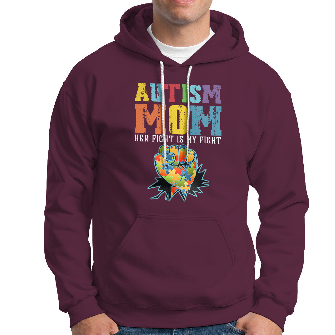 Autism Mom Hoodie Her Fight is My Fight Puzzle Raised Fist - Wonder Print Shop