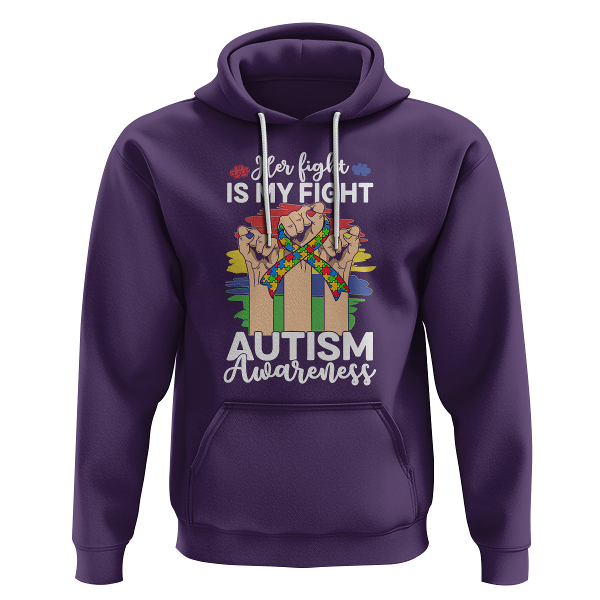 Autism Support Hoodie Her Fight is My Fight Together Puzzle Ribbon Raised Fists - Wonder Print Shop