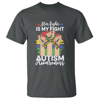 Autism Support T Shirt Her Fight is My Fight Together Puzzle Ribbon Raised Fists - Wonder Print Shop