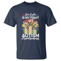 Autism Support T Shirt Her Fight is My Fight Together Puzzle Ribbon Raised Fists - Wonder Print Shop