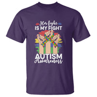 Autism Support T Shirt Her Fight is My Fight Together Puzzle Ribbon Raised Fists - Wonder Print Shop