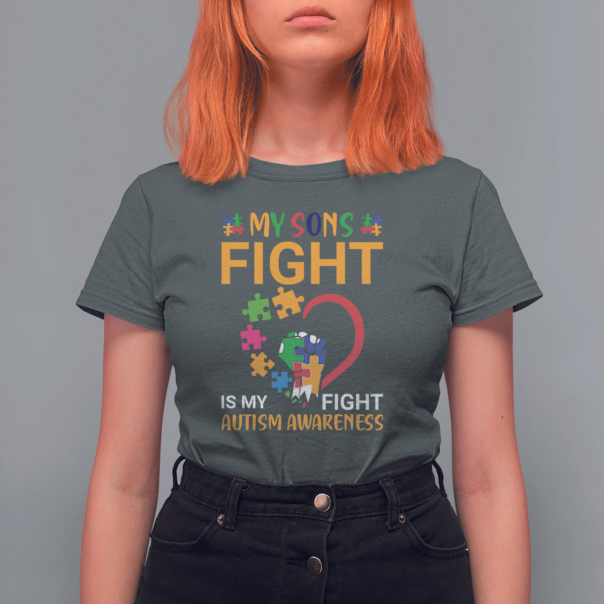 Autism Parents T Shirt For Women My Son Fight is My Fight Jigsaw Puzzle - Wonder Print Shop