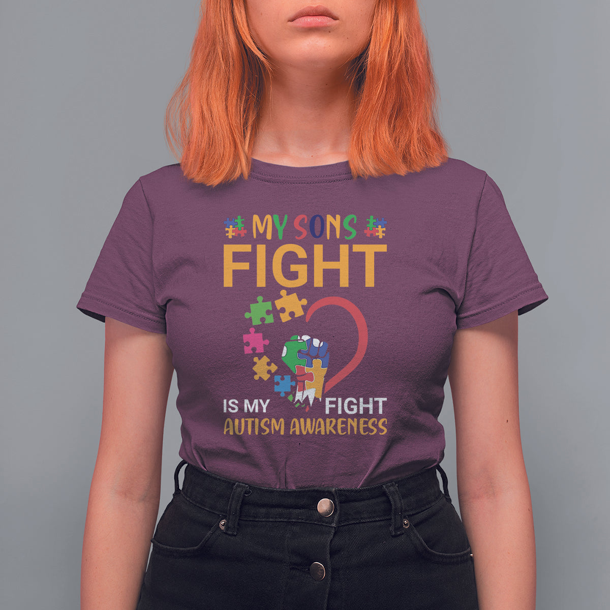 Autism Parents T Shirt For Women My Son Fight is My Fight Jigsaw Puzzle - Wonder Print Shop