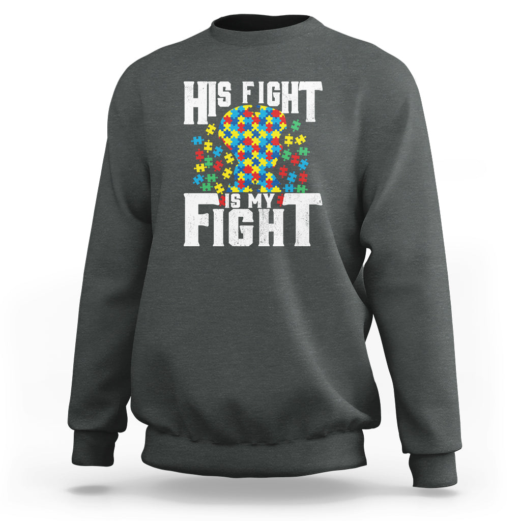 Autism Support Sweatshirt His Fight is My Fight Jig Saw Puzzle Boy - Wonder Print Shop