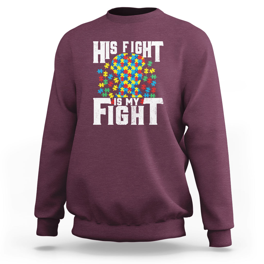 Autism Support Sweatshirt His Fight is My Fight Jig Saw Puzzle Boy - Wonder Print Shop
