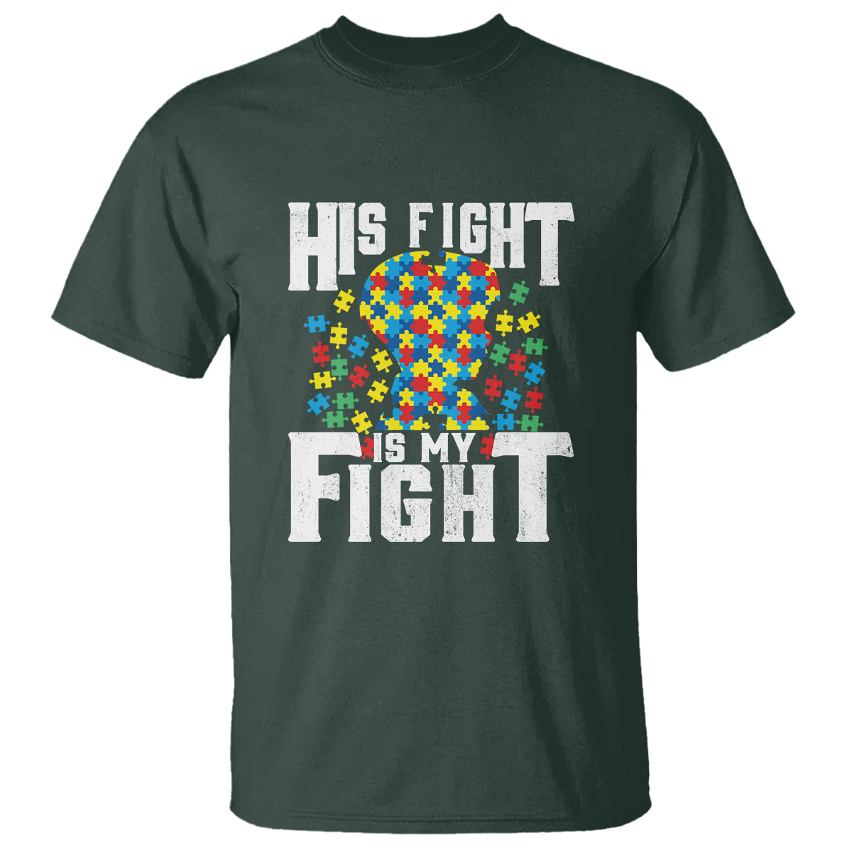 Autism Support T Shirt His Fight is My Fight Jig Saw Puzzle Boy - Wonder Print Shop