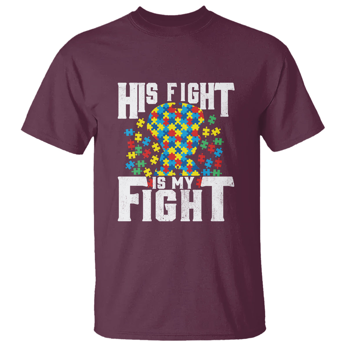 Autism Support T Shirt His Fight is My Fight Jig Saw Puzzle Boy - Wonder Print Shop